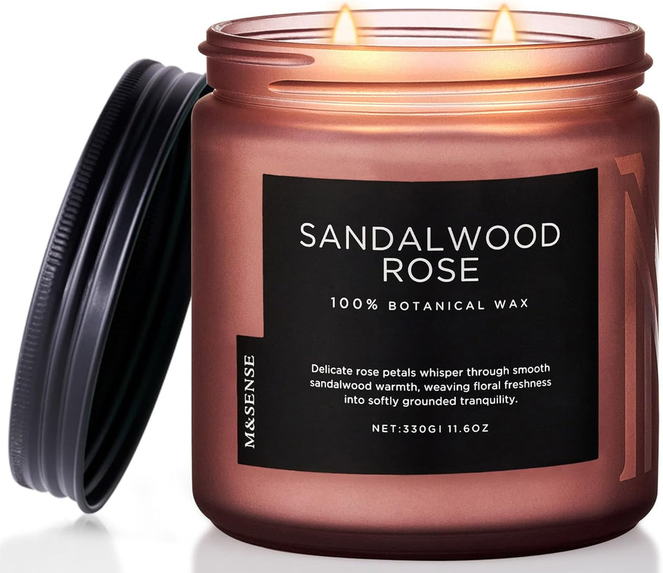 M-Sense Sandalwood Rose Scented Candle – 11.6oz | Relax & Refresh